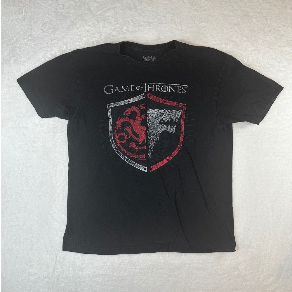 Game of Thrones Targaryen Stark Shield Graphic T-Shirt Black Mens Medium